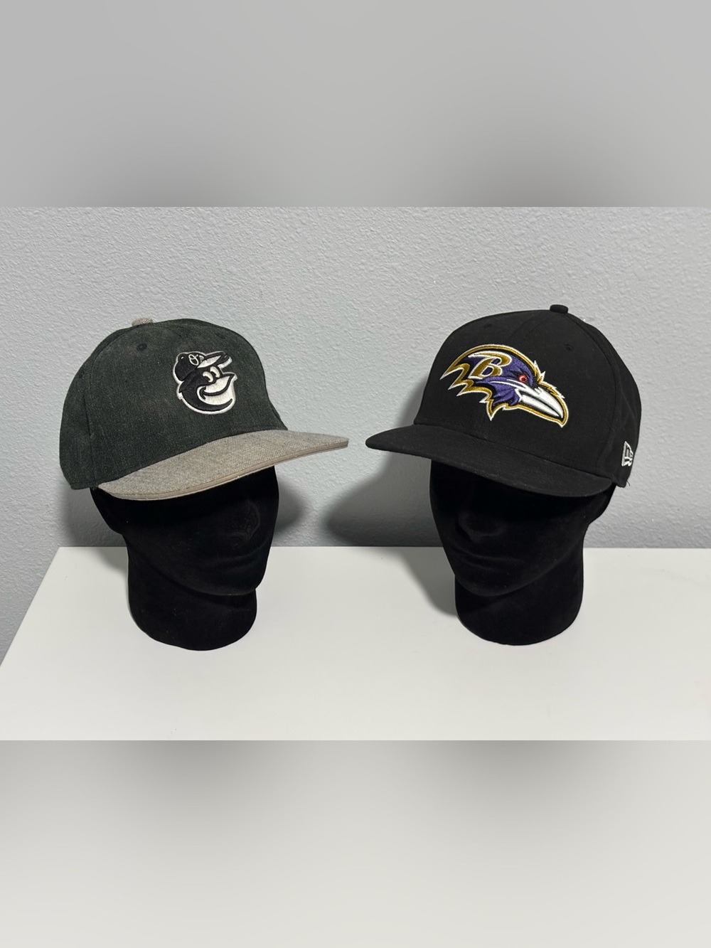Baltimore Superfan Bundle Ravens Black Fitted and Orioles Adjustable hats